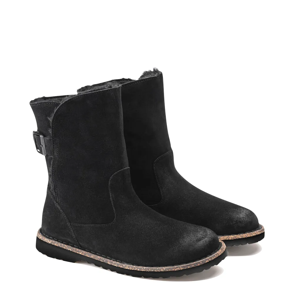 Optimized Title: Black Shearling Suede Leather Birkenstock Uppsala Pull-On Boot