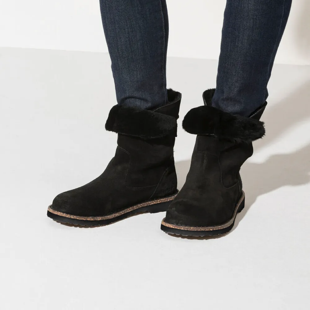 Optimized Title: Black Shearling Suede Leather Birkenstock Uppsala Pull-On Boot