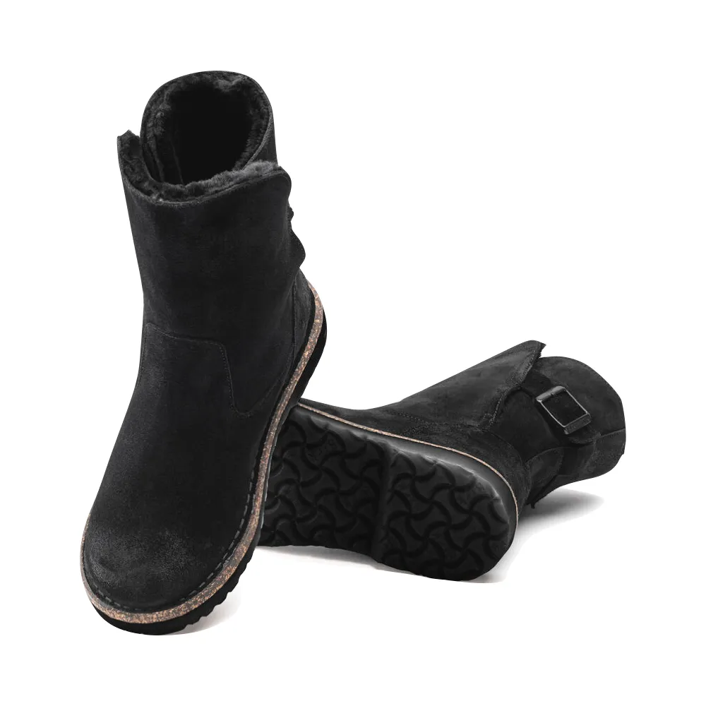 Optimized Title: Black Shearling Suede Leather Birkenstock Uppsala Pull-On Boot