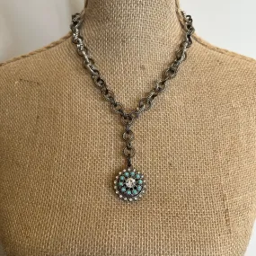 Double Pendant Necklace In Turquoise Sparkle- Amy Kaplan for Bourbon Cowgirl