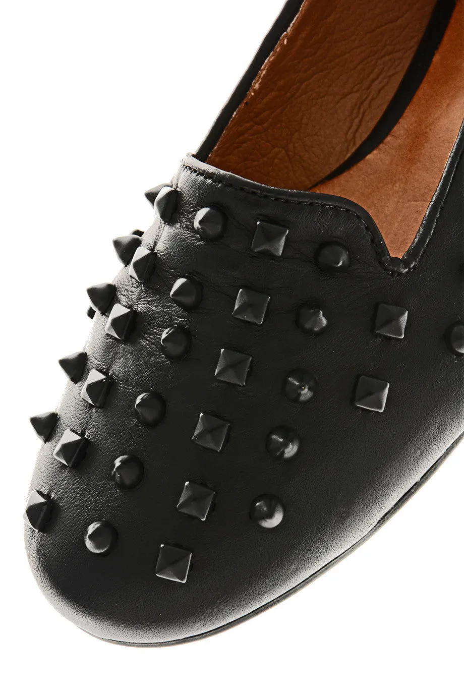 SPIKES Black Leather Slipper Shoes